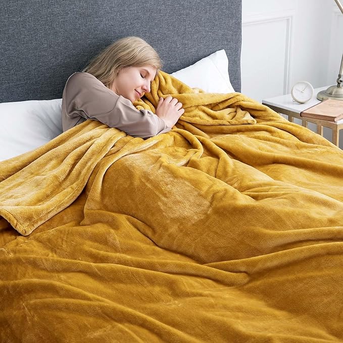 IR Imperial Rooms Fleece Blanket Twin Size 60x80 Inches - Super Soft Fluffy Throw Blanket for Sofa and Bed - Warm and Cozy Lightweight 400 GSM Microfiber Bed Throws Blankets (Twin, Mustard)