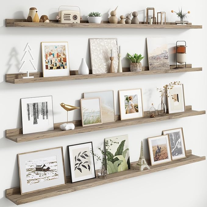 Floating Picture Ledge Shelves Set of 4, 56 Inch Long Large Nursery Book Shelf for Toys Storage Kids Bookshelf Wall Mounted Living Room Bedroom Decor Frames