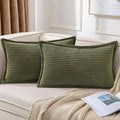 Mecatny Corduroy Throw Pillow Covers 12x20 Set of 2, Neutral Decorative Soft Boho Lumbar Couch Pillow Covers with Broadside for Sofa Living Room, Olive Green