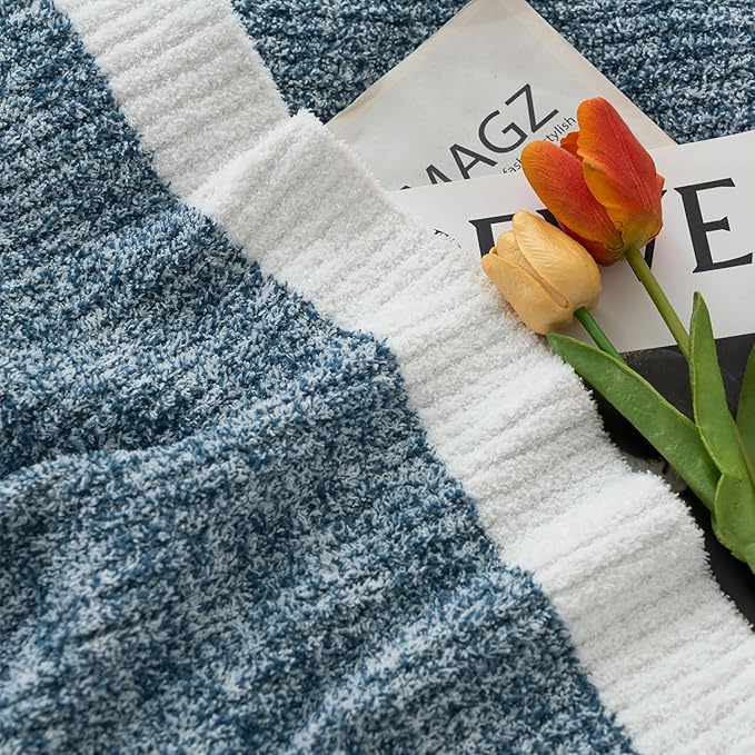 MH MYLUNE HOME Ultra Soft Ribbed Throw Blanket for Couch 60x80 Inches Luxurious Super Cozy Fluffy Microfiber Blanket Plush Warm Reversible Throw Blankets for Sofa Bed - Blue 60 x 80 Inches
