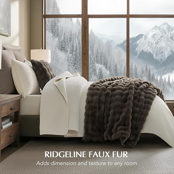 EverGrace Ultra Soft Luxury Fluffy Faux Rabbit Fur Throw Blanket, Thick Warm Bubble Throw for Bed, Cozy Plush Reversible Blankets for Couch, Chair, Sofa, Dark Taupe, 50x60 Inches