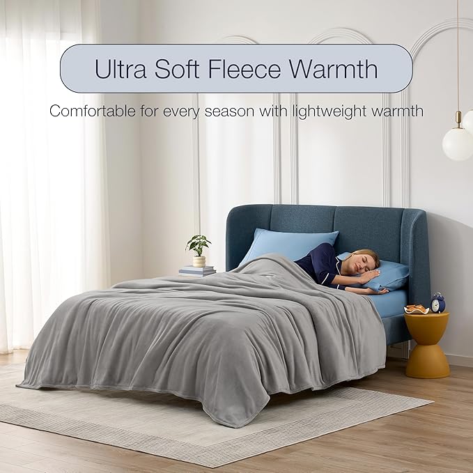 Casual Living Full/Queen Fleece Blanket Fluffy Soft Warm Cozy Bed Blankets for Bedroom Decor Plush Thick Fuzzy Oversized Big Flannel Throw for Bed Chair or Outdoor, 90-inch x 90-inch, Light Grey