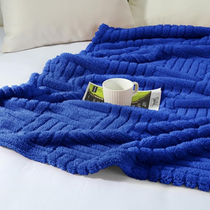 Whale Flotilla Lightweight Fleece Throw Blanket for Couch, Fuzzy Soft Blankets with Decorative Jacquard Pattern for All Season, Warm and Fluffy, 50x60 Inch, Blue