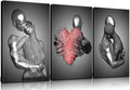 Framed 3 Pcs Love Heart 3d Wall Art Metal Sculpture Romantic Couple Abstract Art Prints Posters Decor Grey Black and White Canvas Printsfor Bedroom Living Room Bathroom Hotel Valentine'S Day ready to