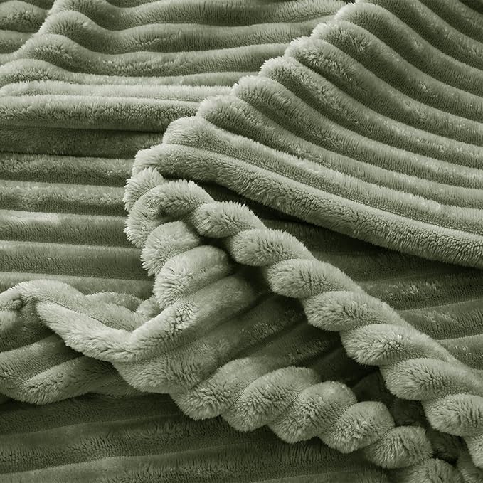 MIULEE Sage Throw Blanket 3D Ribbed Jacquard Fleece Flannel Velvet Plush Decorative Bed Blanket (Throw, 50" x 60") - Super Soft, Lightweight, Warm and Cozy for Couch Sofa