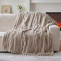 Lotus Karen Faux Fur Throw Blanket - Stripe Faux Rabbit Fur Blanket for Couch, Cozy Soft Fluffy Fuzzy Blanket, Warm Thick Furry Plush Shaggy Small Blankets for Women, Linen,50x60 Inches