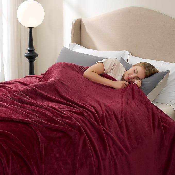 Hansleep Fleece Burgundy Red Twin Blanket, Super Soft Flannel Fuzzy Plush Cozy Blanket for All Seasons, Burgundy Red, Twin 60x80 Inches
