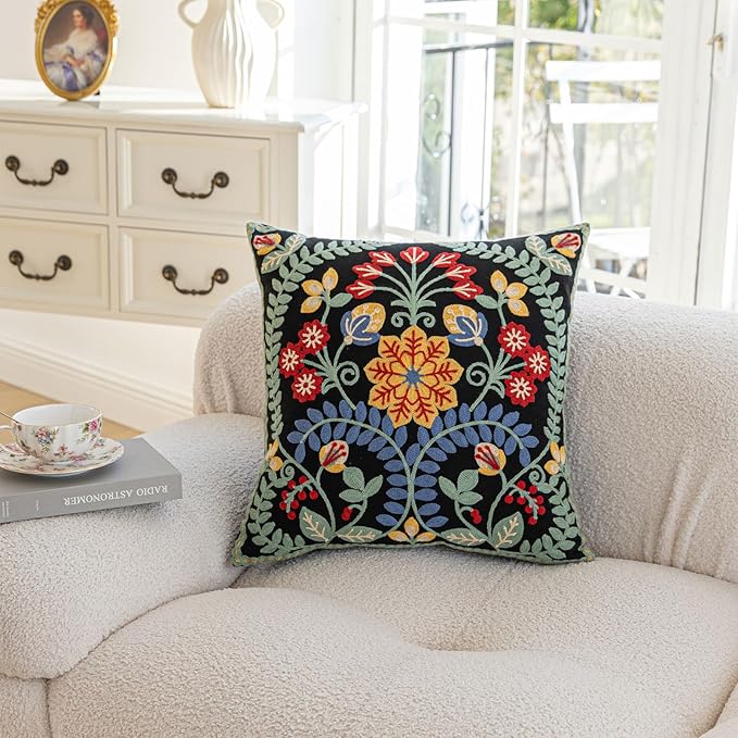 YIcabinet Pack of 2 Throw Pillow Covers,Leaf Snowflake Embroidered Pillow Case Soft Decorative Pillowcases for Home Sofa Couch 18x18 Inch
