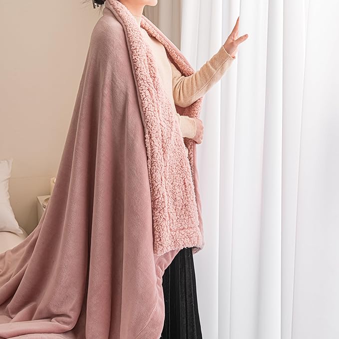 K.Garden Sherpa Throw Blanket for Couch Sofa, Super Soft Cozy Fuzzy Plush Blankets Fleece Thick Warm Blanket for Winter Reversible Thick Warm Blanket for Bed, Sofa, Pink Solid 60 * 80inch