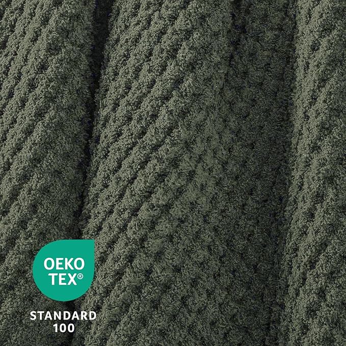Waffle Knit Blanket Twin Size, Luxury Cozy Chunky Knit Twin Blanket for Couch, 60 x 80 Inch Thick Ultra-Soft Feather Yarn Knitted Blankets for Sofa, Bed, Home Decor - Sage
