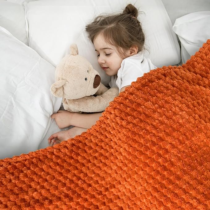 Vessia Flannel Fleece Throw Blanket, 3D Jacquard Burnt Orange Fuzzy and Warm Blanket for Couch, Sofa, Bed, 300GSM Super Soft Touch Cozy Home Decor for All Seasons (50x40 inches)