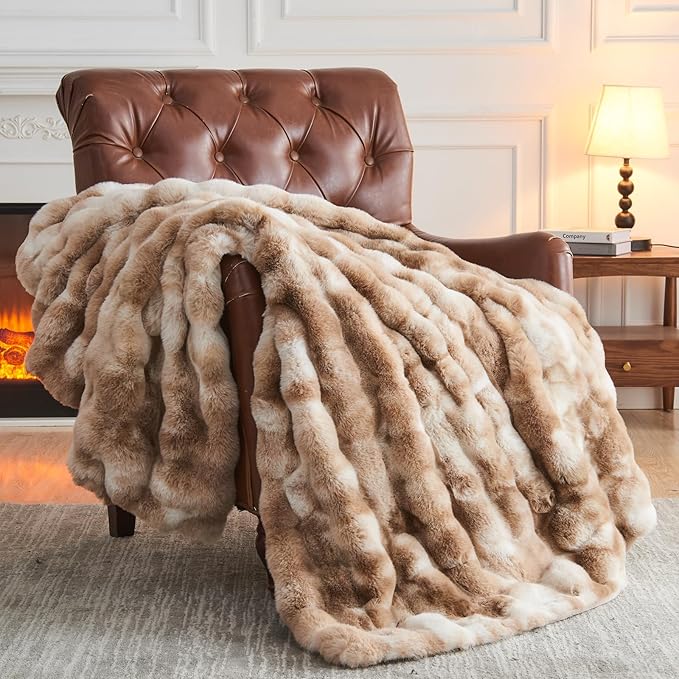 NEWCOSPLAY Faux Fur Throw Blanket Tie Dye Luxury Fluffy Thick Warm Bubble Blanket for Couch Sofa Bed 1000GSM (Tie Dye Bubble Thick, Throw(50"x60"))