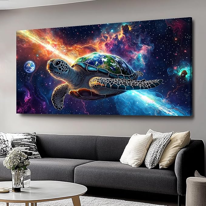 Canvas Wall Art - Modern Turtle cosmic landscape Paintings for Living Room, Bedroom Wall Decor, Framed Wall Art for Home or Office Decoration, Large Art 60x30in