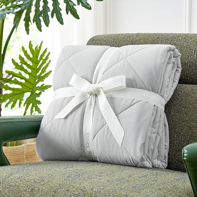 Cozy Bliss Cooling Throw Blanket for Hot Sleepers 50"x70", Q-Max 0.45 Cooling Comfort, Cold Blankets for Night Sweats Sleeping, Ultra-Cool Lightweight Breathable Blanket for Couch Bed, Mist Grey