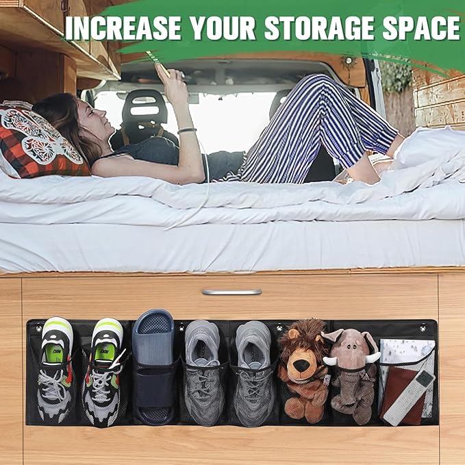 Rv Shoe Storage Solutions, 2 Pcs Hanging Shoe Organizer for Bedside, 16 Extra Large Pocket with Sturdy Hooks And Sticky Hook, Space Organization for Rv Campers More Than Just Shoes (White)