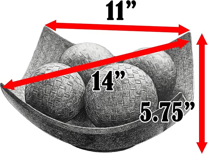Seraphic 5pc Scoop Bowl Table Centerpieces for Dining Room, Large Decorative Bowls for Coffee Table Decor, Kitchen, Orbs/Balls Included, 14" diagonal. 11" wide and 5.75" tall, Charcoal Black
