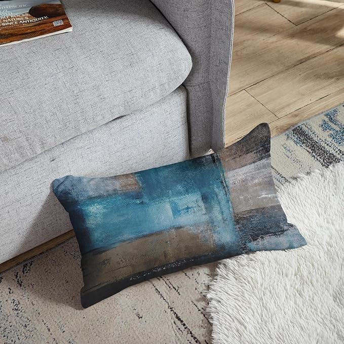 Britimes Throw Pillow Covers Modern Home Art Decor, 12 x 20 Inches Set of 2 Pillow Cases Decorative, Abstract Oil Painting Pillowcases for Bedroom, Living Room, Teal Grey
