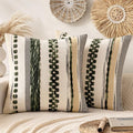 ANRODUO Pack of 2 Boho Decorative Throw Pillow Covers 20x20 Farmhouse Cushion Case Striped Chenille Pillow Cases Square Pillow Covers Accent Neutral Pillowcase for Sofa Couch Bed, Dark Green Stripe