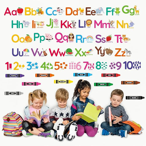 Animal Alphabet Numbers Wall Decals - 6 Sheets 55 Pcs Colorful Educational Wall Decor Peel and Stick Removable Numbers Letters ABC Stickers for Kids Daycare Nursery Playroom Classroom Bedroom
