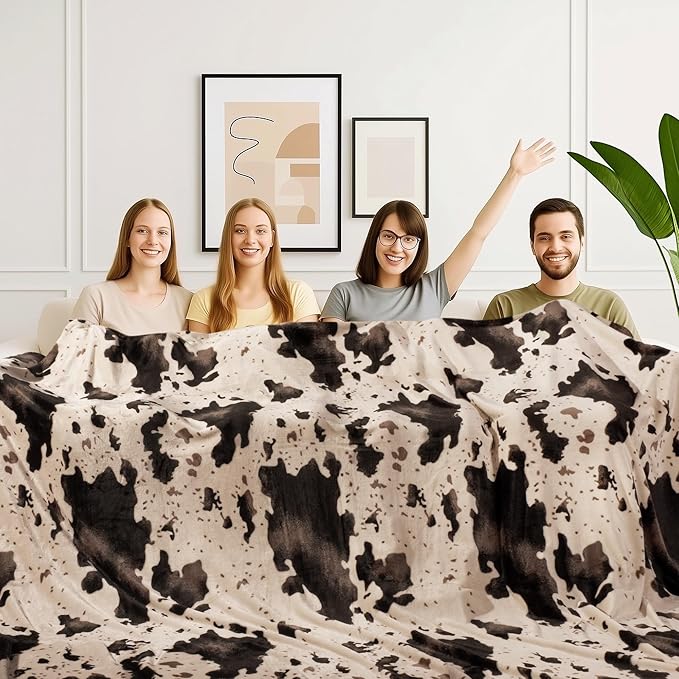 Cow Print Blanket Ultra Soft Flannel Throw Blanket for Couch Bed, Cute Cozy Lightweight All-Season Fleece Blanket King, Gift for Women & Girls, 90×108 Inches Brown