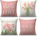 Pillow Covers 16x16 Inch Set of 4 Tulip Home Sweet Home Pink Throw Pillows Decorative Pillow Cases Hello Summer Spring Seasonal Farmhouse Decorations for Sofa Couch