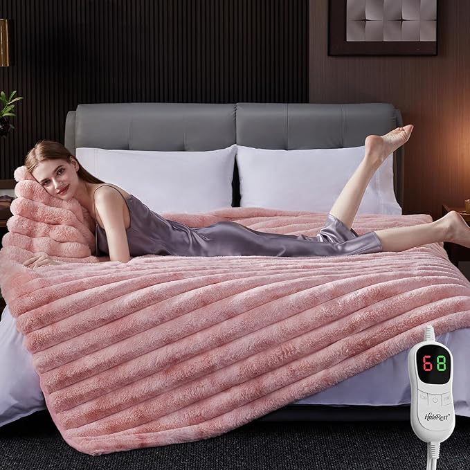 Heated Throw Blanket, Faux Fur Cozy Heating Blanket with Overheat Protection, 1/2/4/6/8 Hours Auto-Off 10 Heat Level, Machine Washable (72x84 I Inches, Tie-Dye Pink)