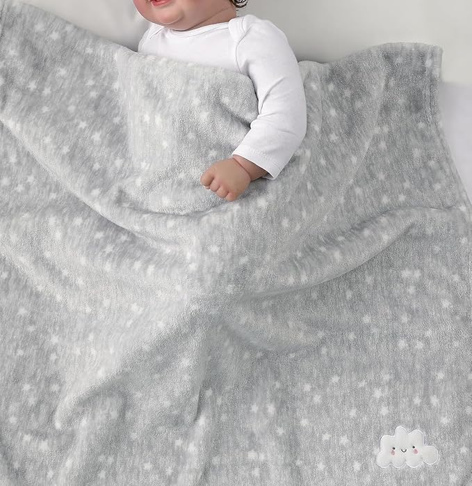 CREVENT 2Pcs 30''X40'' Cute Cozy Fluffy Warm Baby Blankets for Infants Toddlers' Bedding Crib Cot Stroller - Grey Cloud + Knit Animal Grey