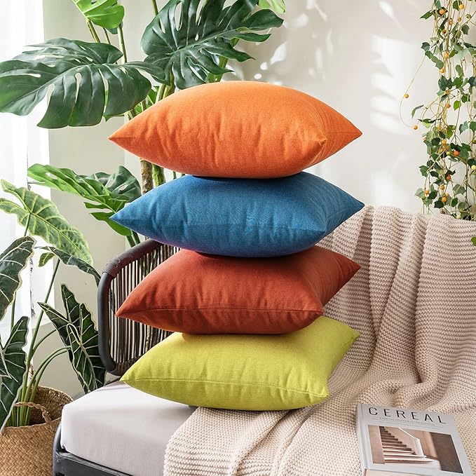 MIULEE Pack of 2 Decorative Outdoor Solid Waterproof Throw Pillow Covers Faux Linen Garden Farmhouse Cushion Cases for Summer Patio Tent Balcony Couch Sofa 12x12 Inch Burnt Orange