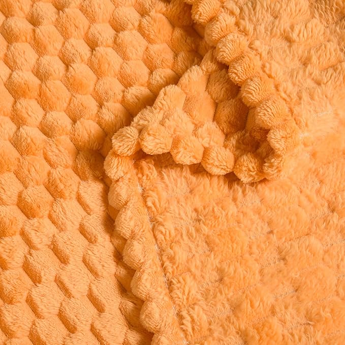 Vessia Flannel Fleece Throw Blanket, 3D Jacquard Light Orange Fuzzy and Warm Blanket for Couch,Sofa,Bed,Chair, 300GSM Soft Touch Cozy Throw for All-Season Home Decor(50x40inch)