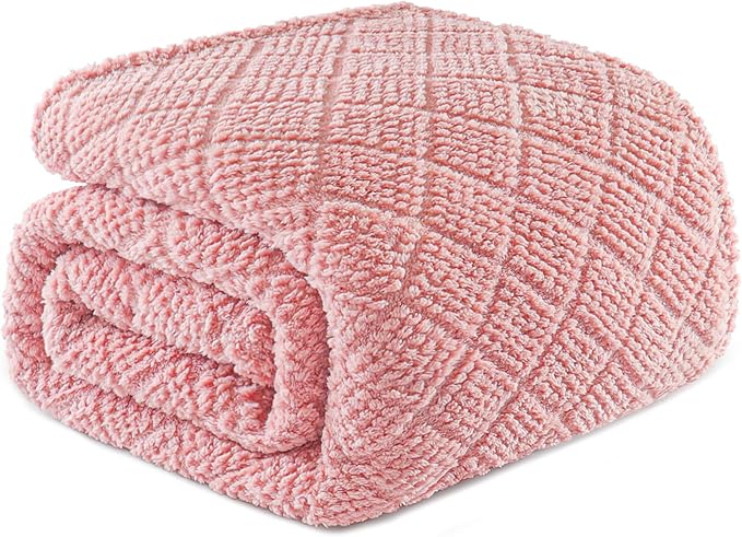 Whale Flotilla Fuzzy Fleece King Size Blanket for Bed, Soft Fluffy Jacquard Waffle Blankets for All Season, Lightweight and Warm, 90x104 Inch, Pink