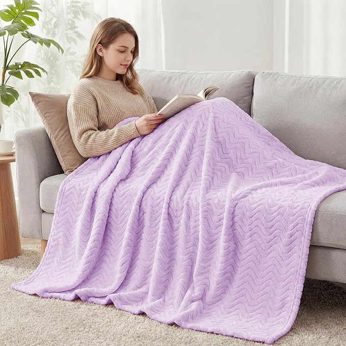 Exclusivo Mezcla King Blanket for Bed, Cozy Lightweight Fleece Blankets for All Season, Decorative Giftable Fuzzy Plush Wave Textured Suitable for Women, Men, Lilac Purple, 90x104 Inches