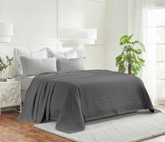 Superior JENA Cotton Blanket, for Picnic, Beach, Traveling or Camping, Bedroom Decor, Essentials, Cover for Bed, Couch, Lounging, Textured Jacquard, Modern Chevron Woven Blanket, Full/Queen, Charcoal