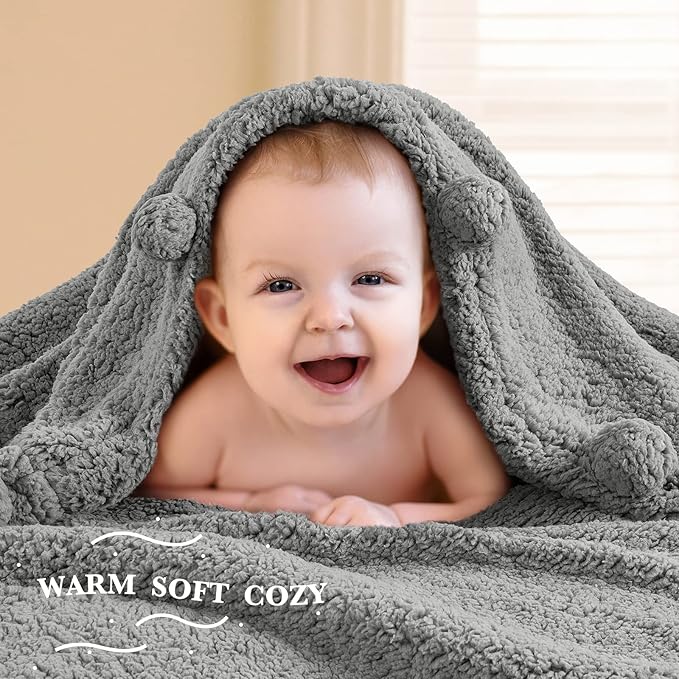 LBRO2M Double Sided Sherpa Blanket,Queen Size Super Soft Fuzzy Plush Warm Cozy Fluffy Throw Reversible Luxurious Blankets (Grey)