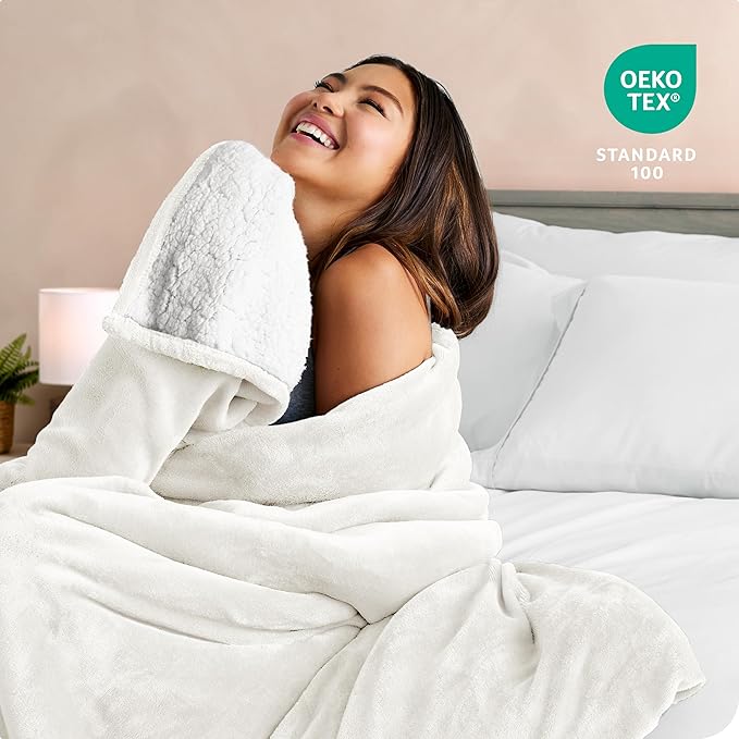 Bare Home Sherpa Fleece Blanket - Twin/Twin Extra Long - Blanket for Bed, Sofa, and Couch - Warm & Lightweight - Fluffy & Soft - Reversible (Twin/Twin XL, Cream)