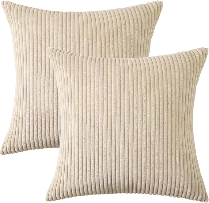 Mecatny Corduroy Decorative Throw Pillow Covers 24x24 Set of 2 for Sofa Living Room, Soft Neutral Boho Couch Pillow Covers for Home Decor, Beige