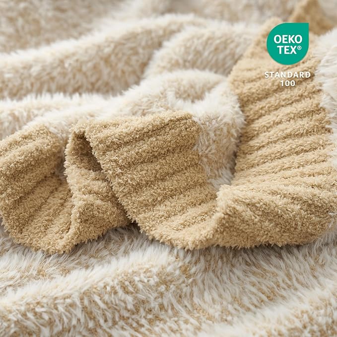 Amélie Home Knit Throw Blanket for Couch, Super Soft Fuzzy Cozy Throw, Giftable Knitted Blanket for Women Men, Birthday, Sofa Bed Living Room Decor, 60" x 80", Heather Beige