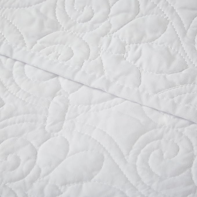 Madison Park Throw Blanket - Reversible Damask Quilting Design, Soft Pre-washed Microfiber, Cotton Filled Spread, Cozy Summer Blanket - Throw for Living Room Couch, Sofa, Bed, Quebec, 60x70", White
