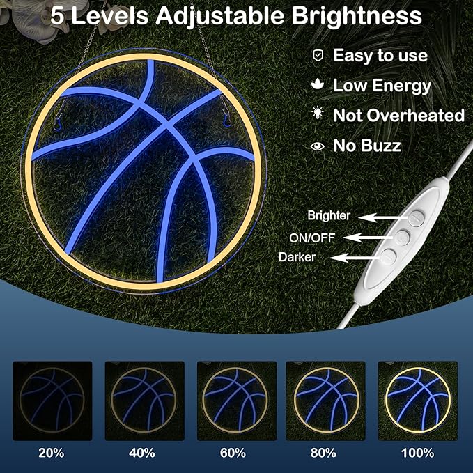 Wanxing Basketball Neon Signs Sport Neon Light Led Sign Neon Sign for Bedroom Led USB Powered Switch Light up Sign Neon Sign for Wall Decor Bedroom Christmas Birthday Signs Kids Gift (Blue Yellow)