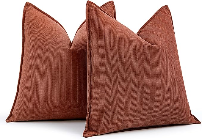 MIULEE Pack of 2 Rust Decorative Pillow Covers 22x22 Inch Chenille Luxurious Couch Throw Pillows Farmhouse Cushion Covers Euro Shams with Elegant Design for Sofa Bedroom Living Room Home Decor