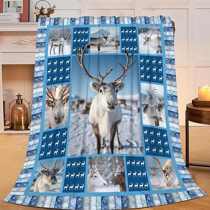Reindeer Blanket for Girls Women Boys Men Adults Kids Soft Cozy Fleece Deer Moose Throw Blankets Gifts Warm Flannel Plush Lightweight Decor for Couch Bed Sofa 50"X40"