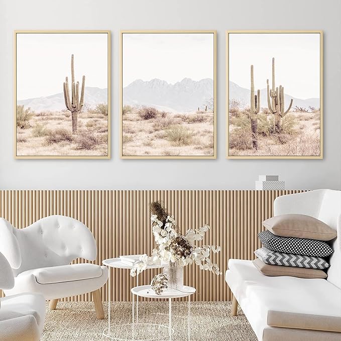 Sonoran Desert Landscape Wall Art Cactus Arizona Canvas Wall Decor Desert Poster Pictures Saguaro Cactus Art Prints Landscape Painting for Home Bedroom 12x16x3 Inch Framed
