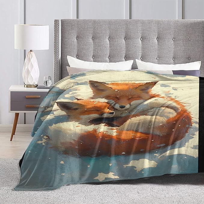 Fox Throw Blanket Soft Warm Cozy Foxes Blankets Fuzzy Plush Fleece Fox Blanket Gifts for Couch Bed Sofa Home Decor 40''X50''
