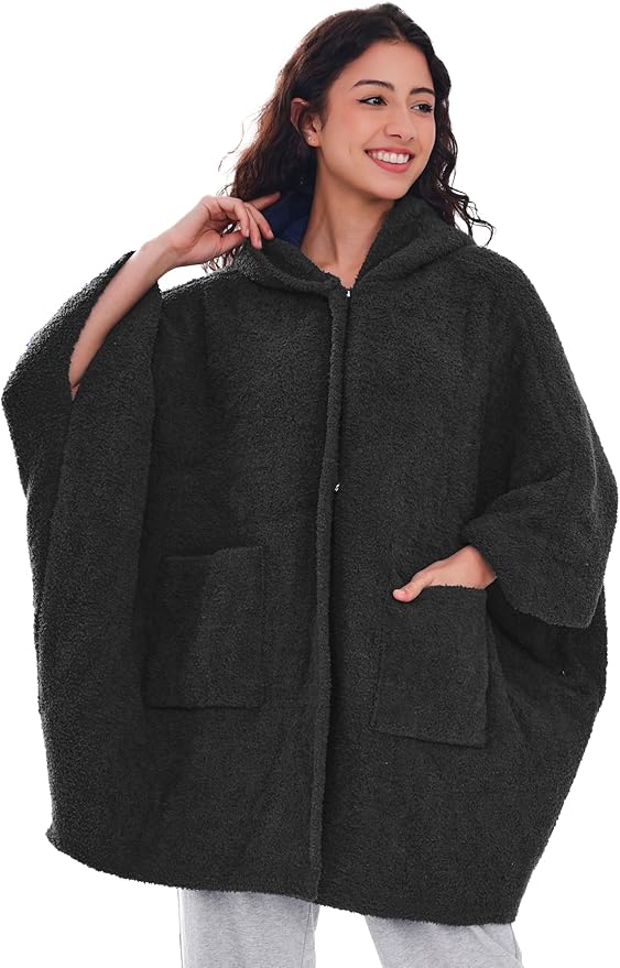 WDCOZY Wearable Blanket Hoodie Poncho Throw Comfy Soft Warm Cape Shawl Cozy Cloak Wrap Hooded with Sleeves For Women Adults
