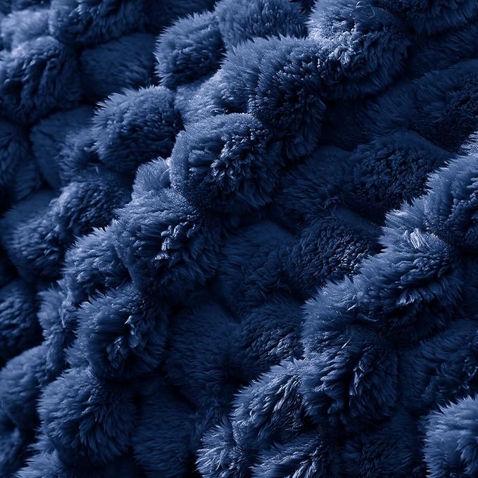 Whale Flotilla Queen Size Blanket for Bed with Jacquard Pattern, Fuzzy Soft Cozy Exquisite Blankets for All Season, Warm and Fluffy, 90x90 Inch, Navy Blue