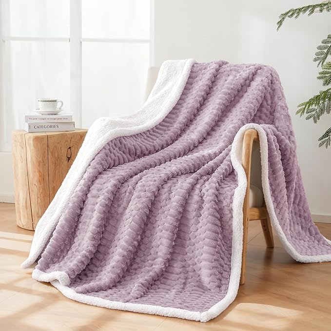 Sherpa Throw Blanket for Couch Flannel Cozy Soft Thick Blanket Warm Twin Blanket for Bed Fleece Home Decor Gifts, Z01 - Purple, 60"*80"