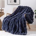 Smoofy Faux Fur Throw Blanket for Couch – Navy Blue Fluffy Cozy Rabbit Fleece, Plush Soft Bubble Blanket for Sofa & Bed, for Mom, Warm Fuzzy Home Room Decor Throw 60" x 80"