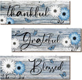 Geetery 3 Pcs Thankful Grateful Blessed Wooden Signs Rustic Daisy Wood Wall Decor Inspirational Wall Art Signs Rustic Wooden Hanging Decorations for Bedroom Kitchen Living Room Bathroom Home (Blue)