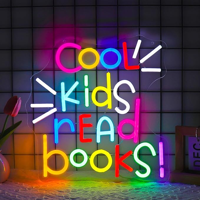 Neon Sign, Gdbkabf Cool Kids Read Books Neon Signs for Wall Decor LED Light Up Signs Home Decor for Classroom, Bedroom, Reading Corner, Study Room, Library Decoration USB Operated