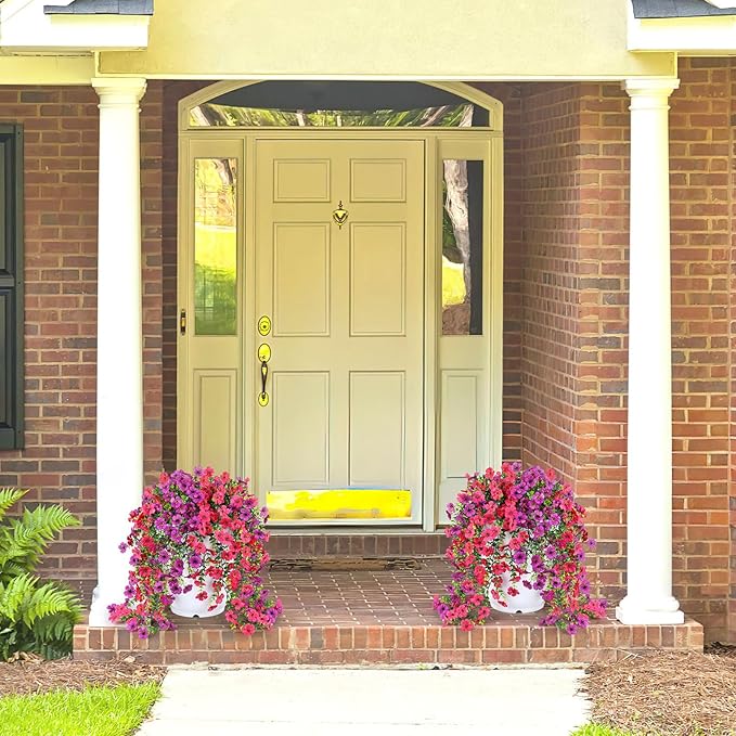 Artificial Flowers for Outdoors Spring Decor, 6 Bundles UV Resistant Realistic Fuax Silk Hanging Flowers, Fake Plants for Planter Indoor Outside Garden Porch Patio Balcony Yard Farmhouse