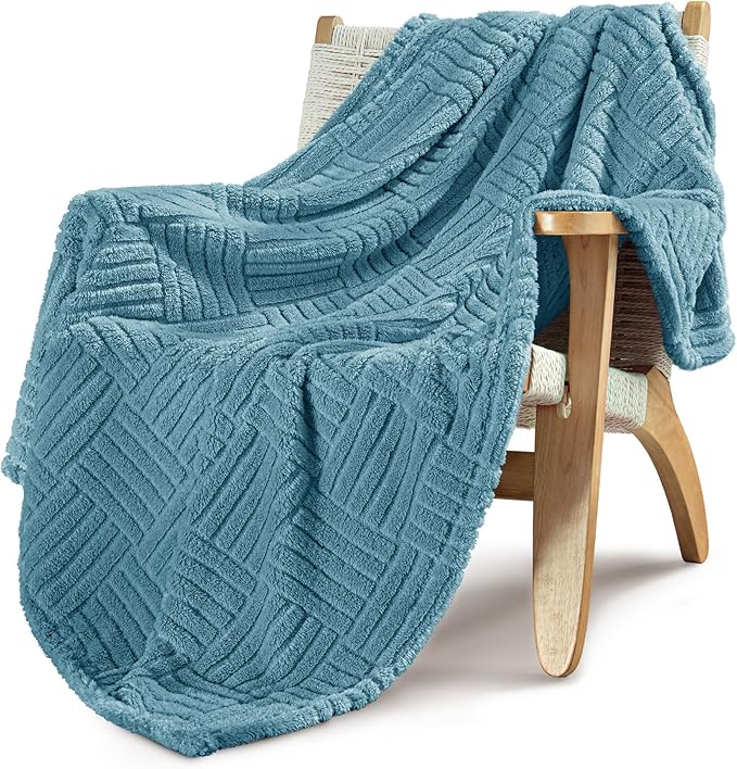 Whale Flotilla Lightweight Fleece Throw Blanket for Couch, Fuzzy Soft Blankets with Decorative Jacquard Pattern for All Season, Warm and Fluffy, 50x60 Inch, Slate Blue